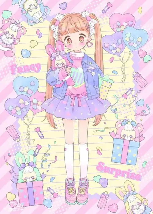 卡通萝莉插画,梦幻少女风,搭配糖果色,软萌可爱!