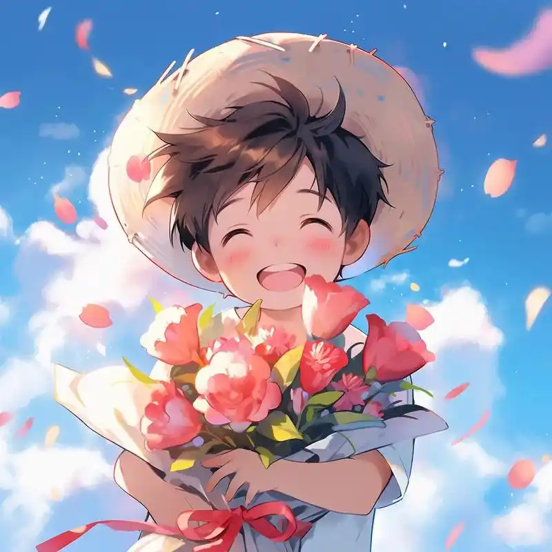 旧漫头像,抱玫瑰花的男孩.#优质头像 #动漫头像 #男头 # - 抖音