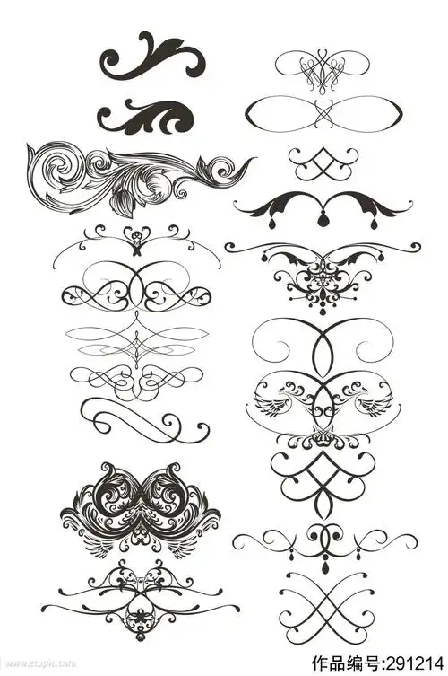 黑白手绘花纹元素