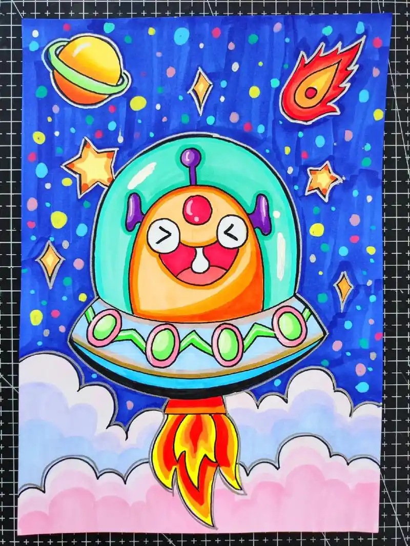 马克笔儿童画《科幻画》#科幻画 #儿童画 #简笔画 #主题画 - 抖音