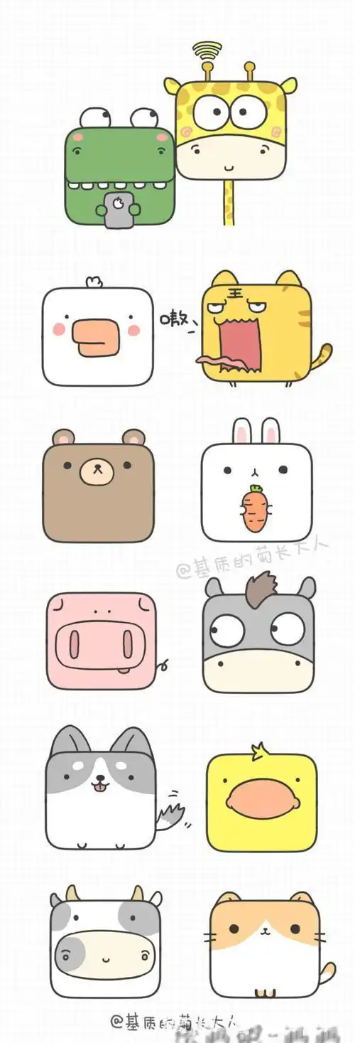 画可爱的正方形小动物 儿童简笔画简笔画创意美术凡熙创意美术手工坊