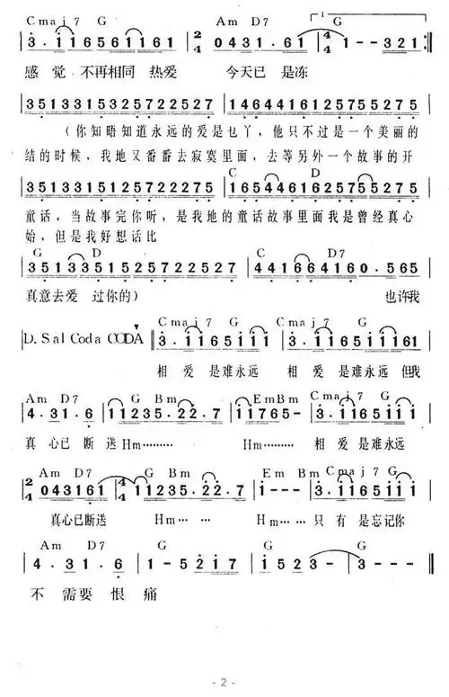 孤单的心痛 - 简谱 - 歌谱简谱大全