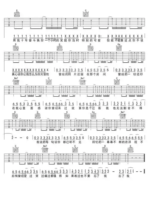 感谢你曾来过吉他谱ayo97阿涵g调吉他图片谱2张