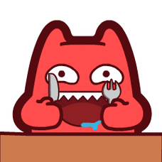 【魔鬼猫表情-饿】#半身 动态 期待 兴奋 刀叉 拍桌子 流口水 吃饭