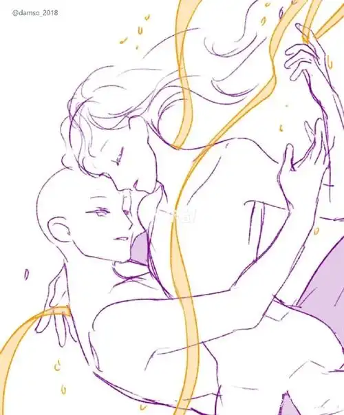 连接二人命运的丝带—「双人模板」  #绘画参考##模板