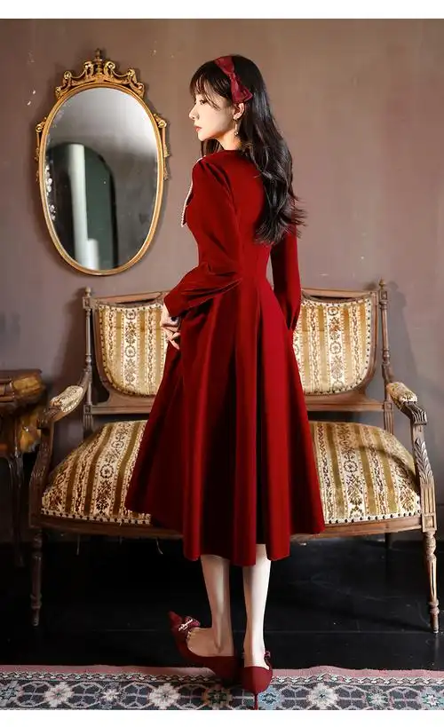 回门衣服平时可穿设计感敬酒服新娘小个子平时可穿冬季红色订婚连衣裙