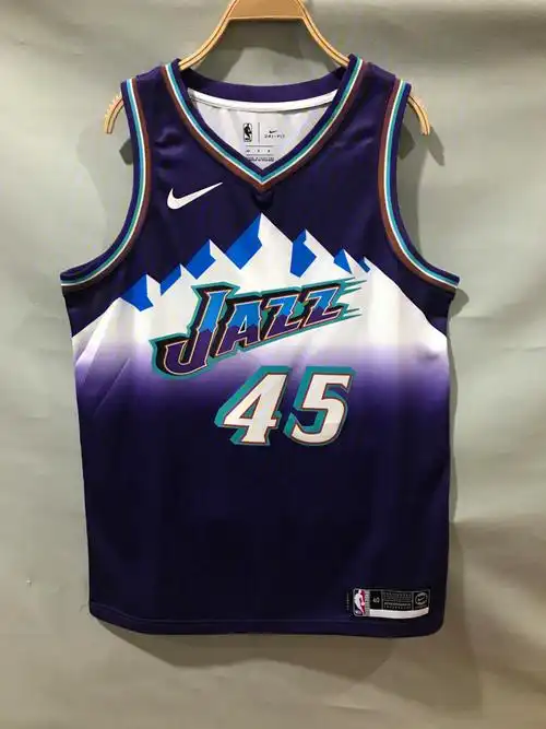 米切尔爵士队45号复古紫色雪山版球衣