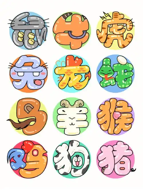 十二生肖胖胖的文字与图形结合