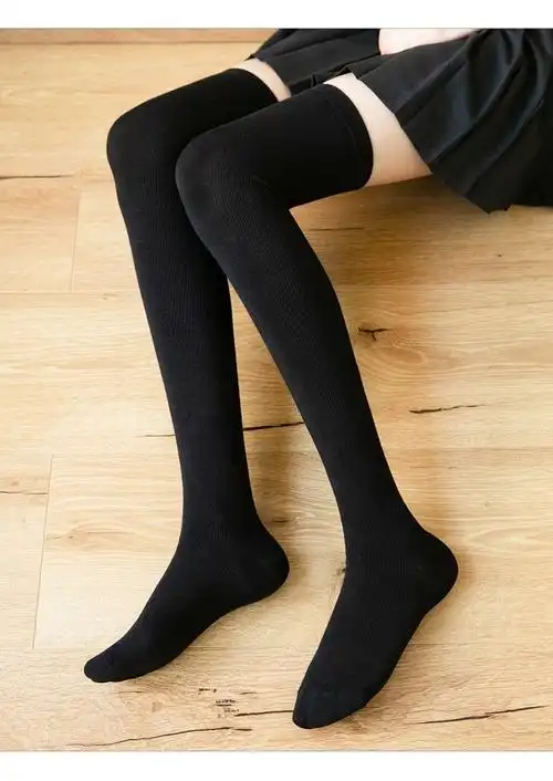 筒袜子女秋冬黑色半筒及膝袜日系韩版学院风学生长筒袜黑色2双装及膝