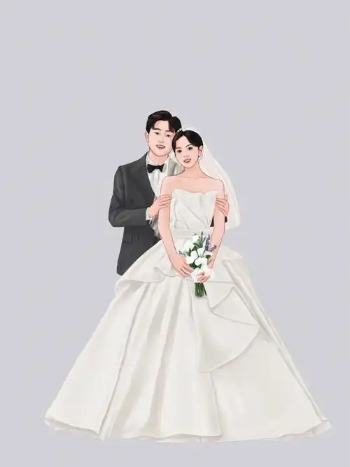 水彩风手绘婚纱照