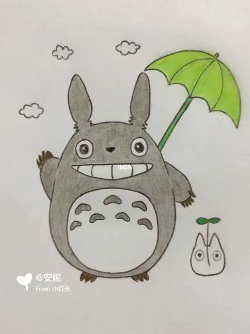 彩铅画龙猫卡通儿童简笔画入门步骤图