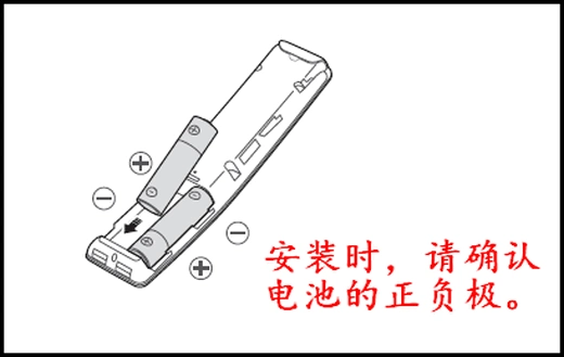 装入电池,如下图所示,确保正负极端的朝向正确.