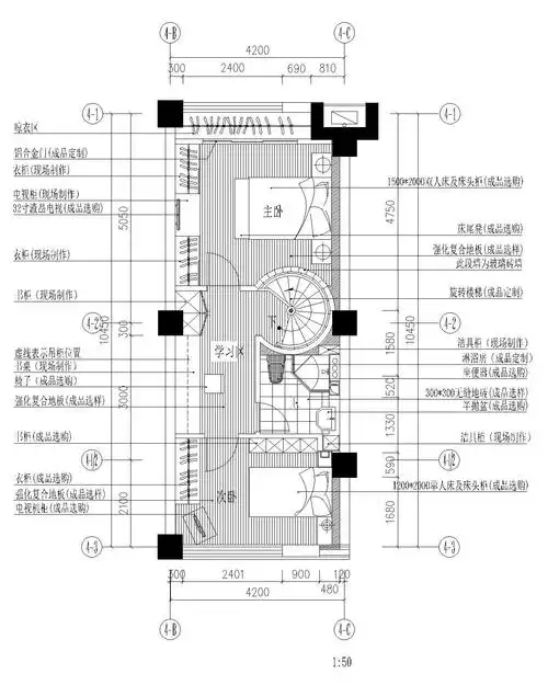 现代简约风复式单身公寓施工图设计(附效果图)