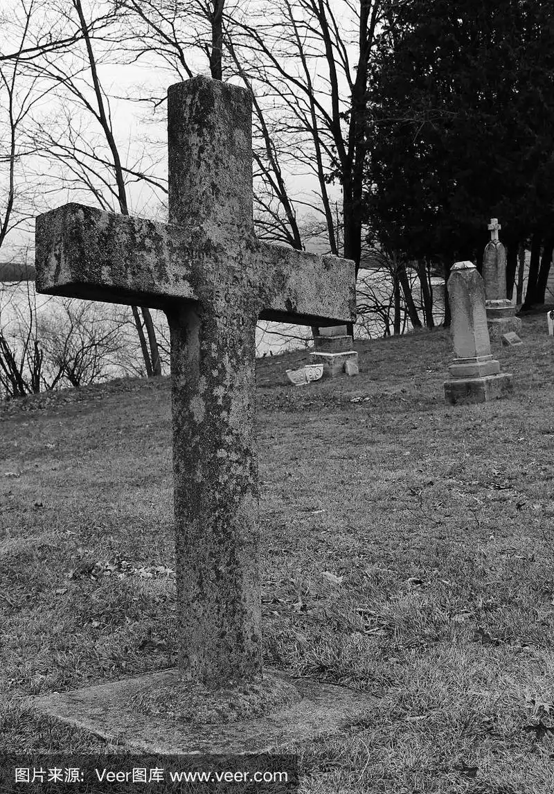 墓碑,十字形,黑白图片,垂直画幅,无人