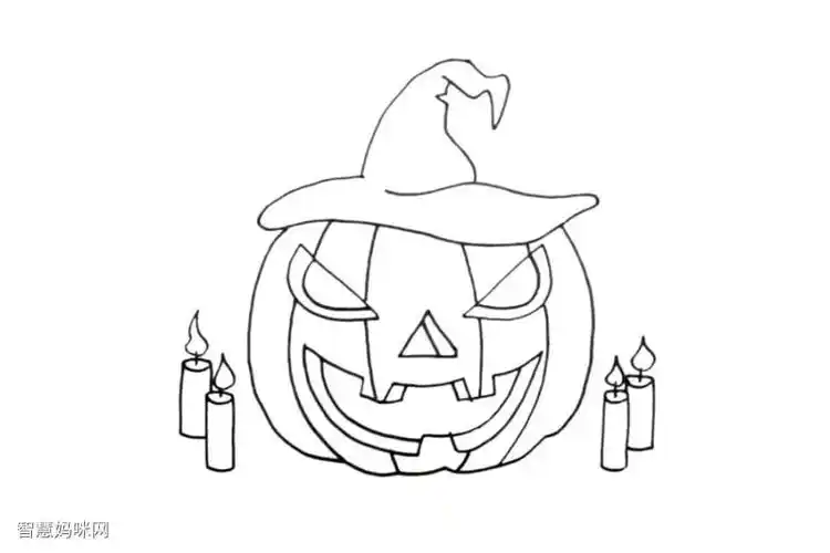 最后涂上颜色,我们漂亮的万圣节南瓜灯就画好了.