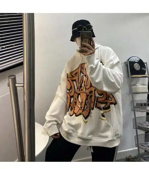 明尼凯嘻哈涂鸦卫衣男潮ins宽松港风连帽潮牌学生装春装青少年春秋