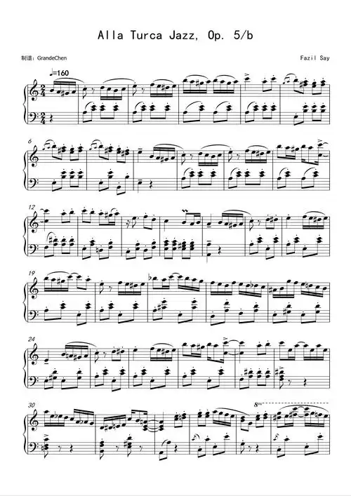 土耳其进行曲 法佐赛依爵士改编版钢琴谱-grandechen-虫虫钢琴