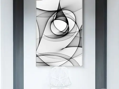 北欧现代简约抽象艺术线条黑白装饰画无框画