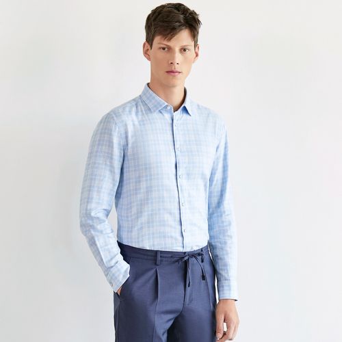 【细腻亲肤】春秋挺括有型简洁格纹休闲通勤长袖衬衫男