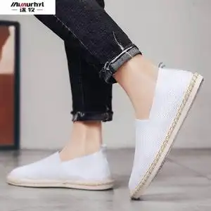 老白京鞋布鞋男生渔夫鞋飞织鱼夫懒人一脚蹬透气热天穿的唐装布鞋