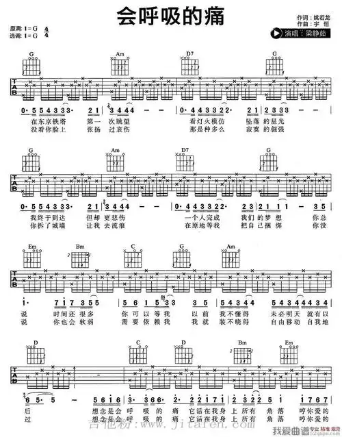 梁静茹《会呼吸的痛》吉他谱/六线谱 吉他谱