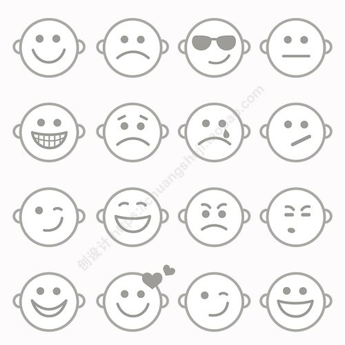 白色圆形表情图标 16款可爱儿童表情图标 ai格式矢量设计素材