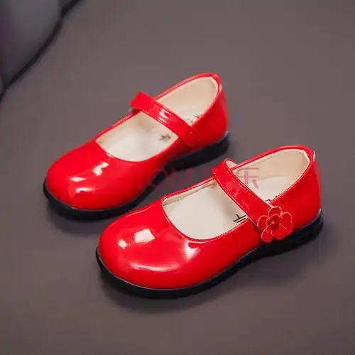 皮鞋2020春秋季新款女童黑色小皮鞋女孩软底表演英伦风公主鞋 红色 36