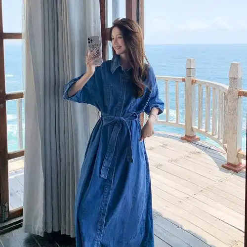 气质宽松2021夏薄款 显瘦潮流牛仔连衣裙韩版 休闲长裙 - 女装/女士