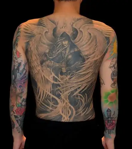 六翼天使路西法_纹身图案手稿图片_洪臣的纹身作品集