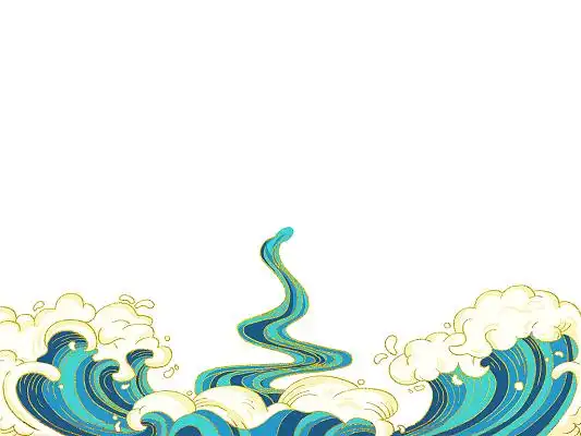 彩色线条卡通浪花波浪大海海浪png素材元素