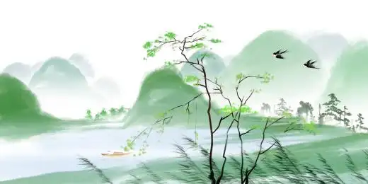 春季水彩风景插画桂林漓江山水画