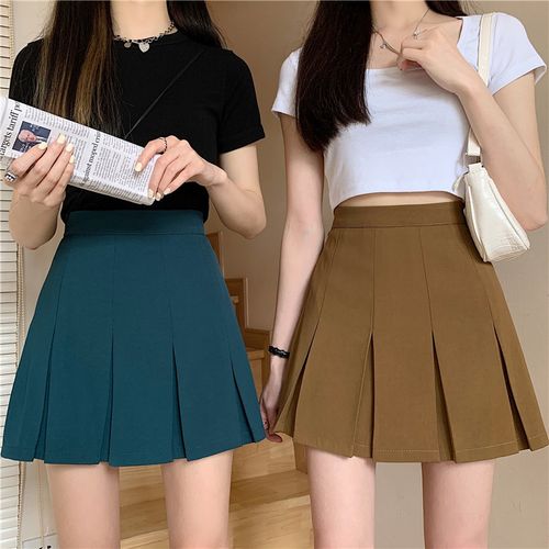超短辣妹半身裙小众韩版小个子短款a字裙子大码复古胖m显瘦百褶裙