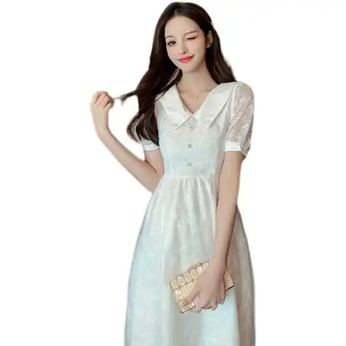 法式小众初恋仙女超仙森系白色网纱蕾丝小个子连衣裙2021年夏新款