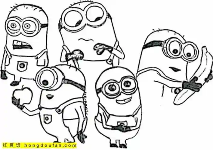 15张电影神偷奶爸中的可爱小黄人卡通填色图片-红豆饭小学生简笔画