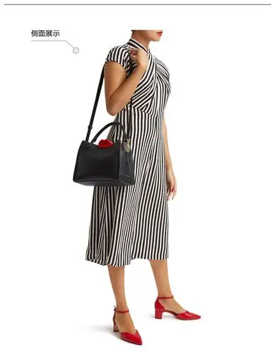 lulu guinness/lulu guinness女士黑色牛皮革单肩包斜挎包红唇手提包