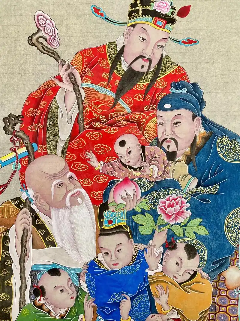 手绘福禄寿三星中堂 #福禄寿 #手绘 #传统文化季 #民俗文 - 抖音