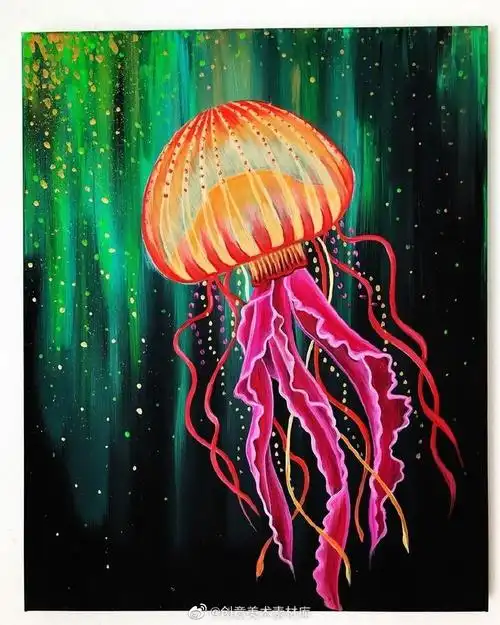 遇见艺术##画画##创意儿童画##万色水母##儿童画素材##水粉画##动