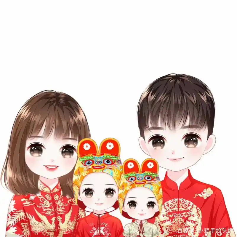 幸福亲子漫画,一家三口,四口全家福头像,简单温馨美好