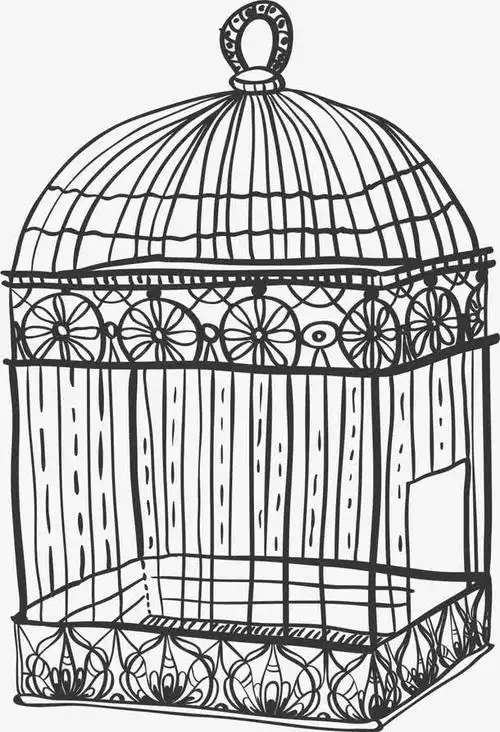 手绘灰色鸟笼
