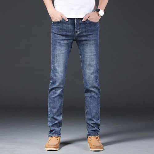 lee牛仔裤男夏季薄款商务休闲直筒男士修身弹力大码长裤子 蓝灰色8805