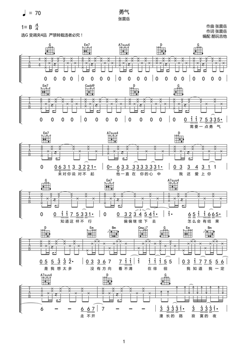 张震岳勇气吉他谱