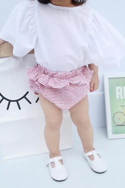 宝宝面包裤儿童小童裤子女童婴儿荷叶边条纹三角裤大pp裤短裤夏季