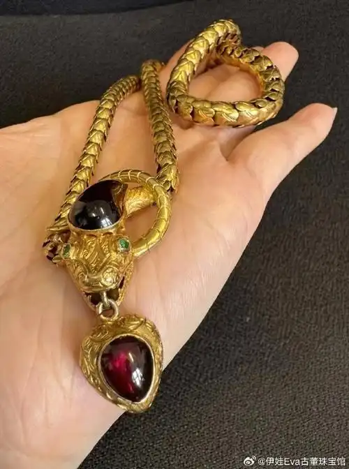 古董18k黄金97红石榴 蛇项链