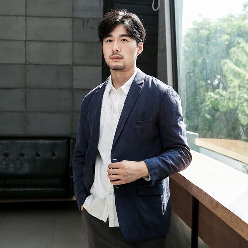 纸间原创春秋亚麻休闲西服外套男潮流修身港风痞帅小西装外套韩版