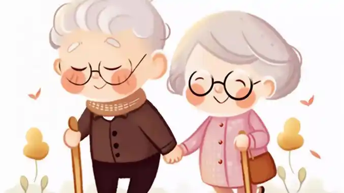老年夫妻情侣扁平插画简笔卡通卡通幸福老人老夫妻幸福搀扶老年人插画