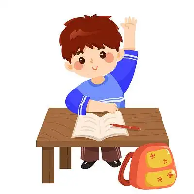 手绘幼儿园上课积极举手回答问题的儿童素材