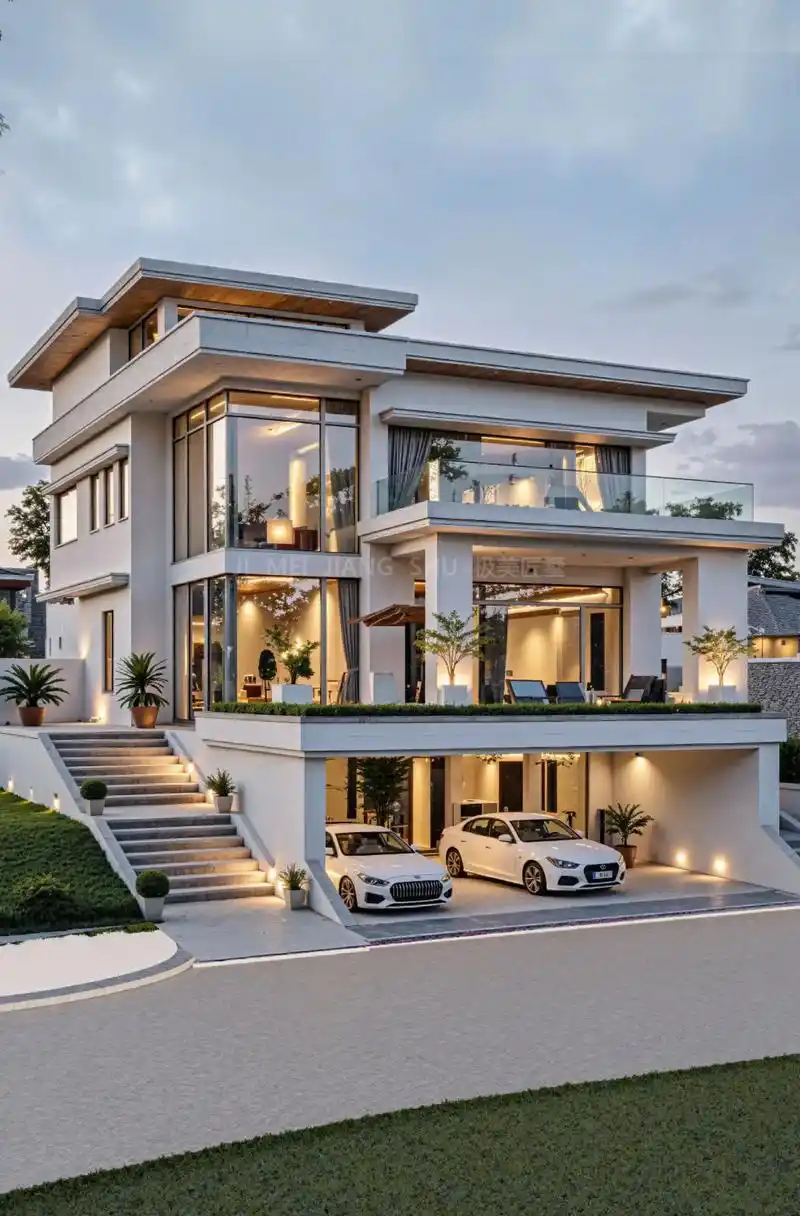 现代风别墅,极简线条➕超大落地窗,这才是理想中的高级感,有想