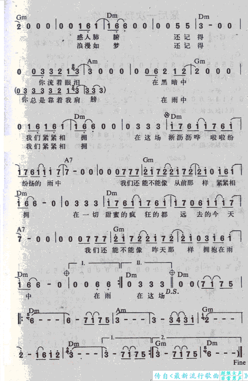在雨中 汪峰 歌谱 简谱