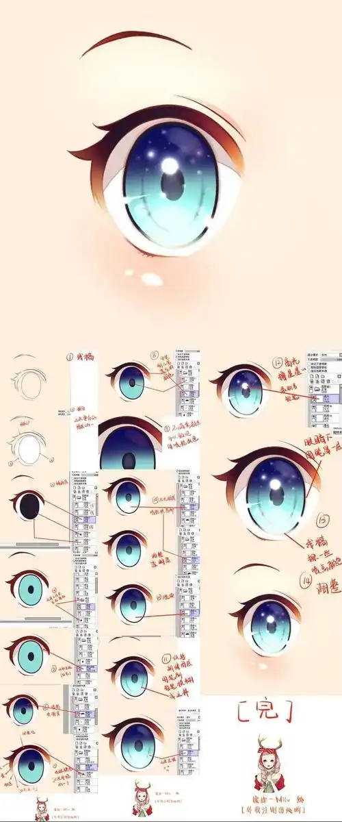 二次元眼睛画法与上色教程  #绘画参考##五官参考