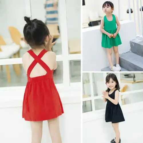 连衣裙女宝宝2020夏款童装儿童清凉露背沙滩裙吊带裙 suntek儿童裙子